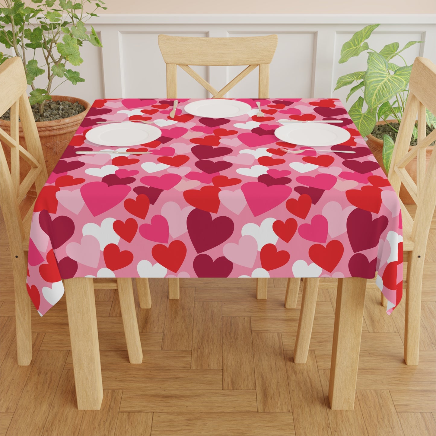 Pink and Red Hearts Tablecloth