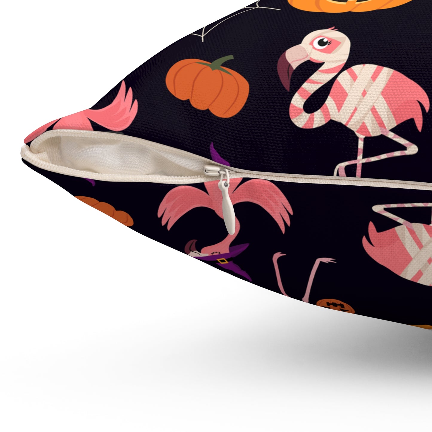 Halloween Flamingos Spun Polyester Square Pillow with Insert