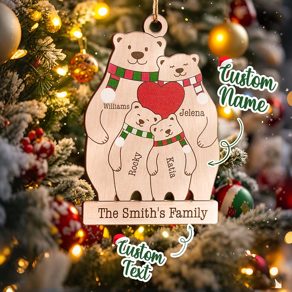 Personalized family bear Wood Christmas ornament