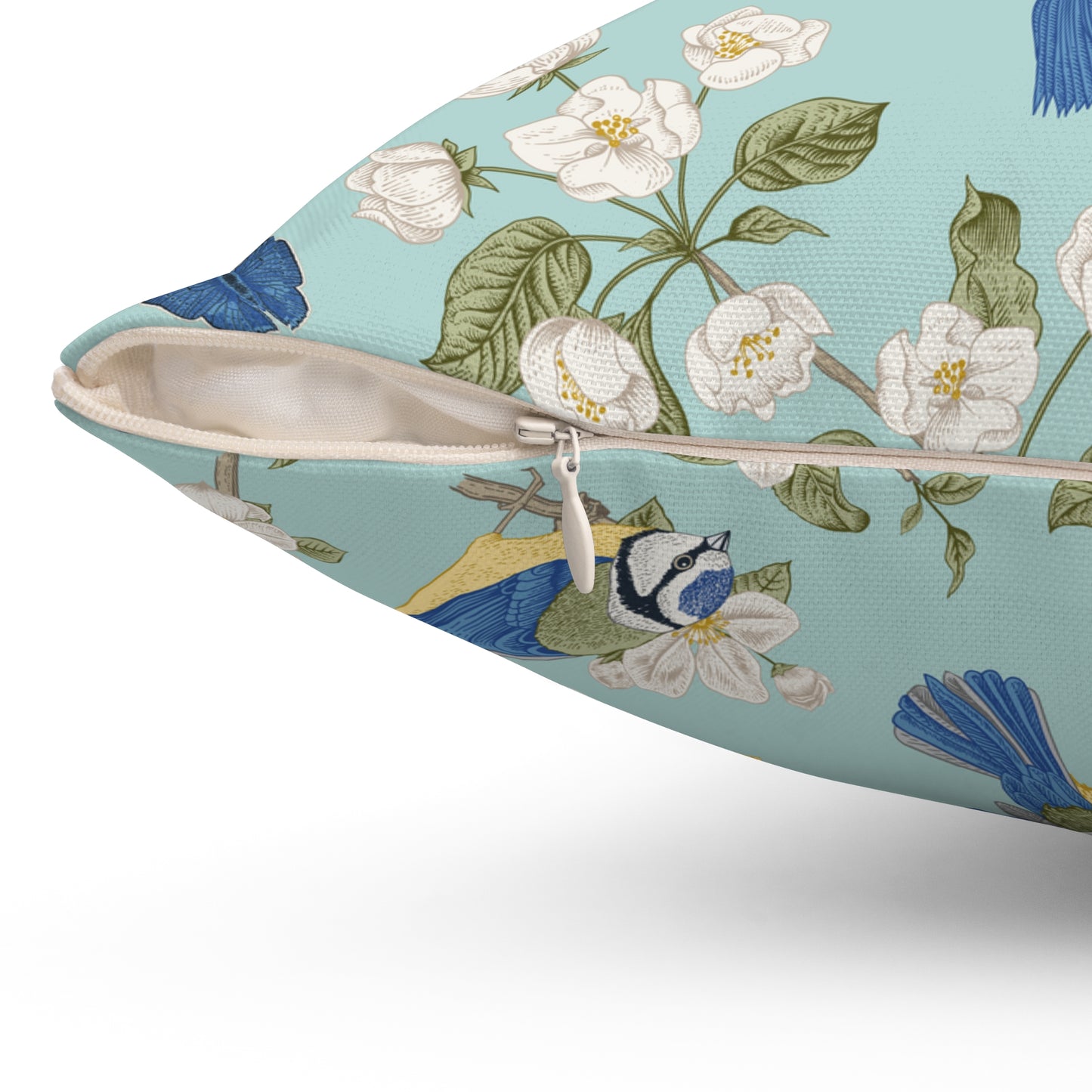Chinoiserie Birds and Flowers Spun Polyester Square Pillow