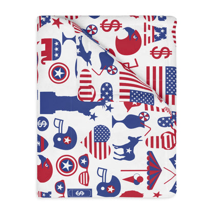 All American Red and Blue Velveteen Minky Blanket (Two-sided print)