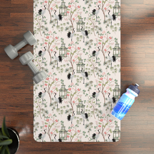 Chinoiserie Rose Trees Rubber Yoga Mat