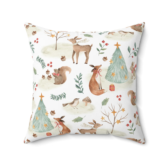 Christmas Woodland Animals Spun Polyester Square Pillow
