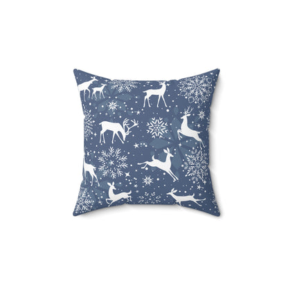 Reindeers and Snowflakes Spun Polyester Square Pillow with Insert