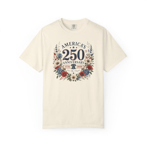 America's 250th Anniversary floral wreath T-Shirt | 1776-2026 patriotic design