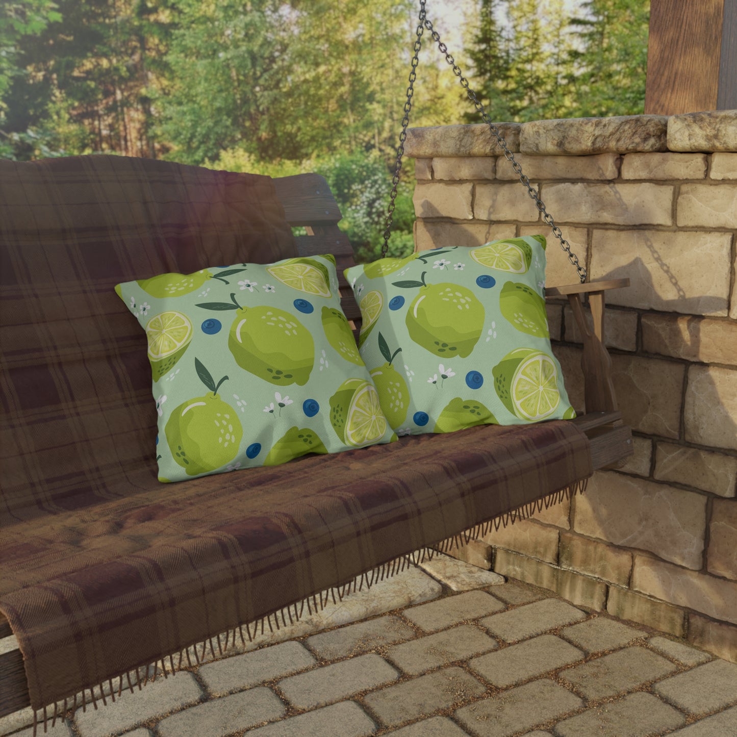 Limes and Blueberries Outdoor Pillow