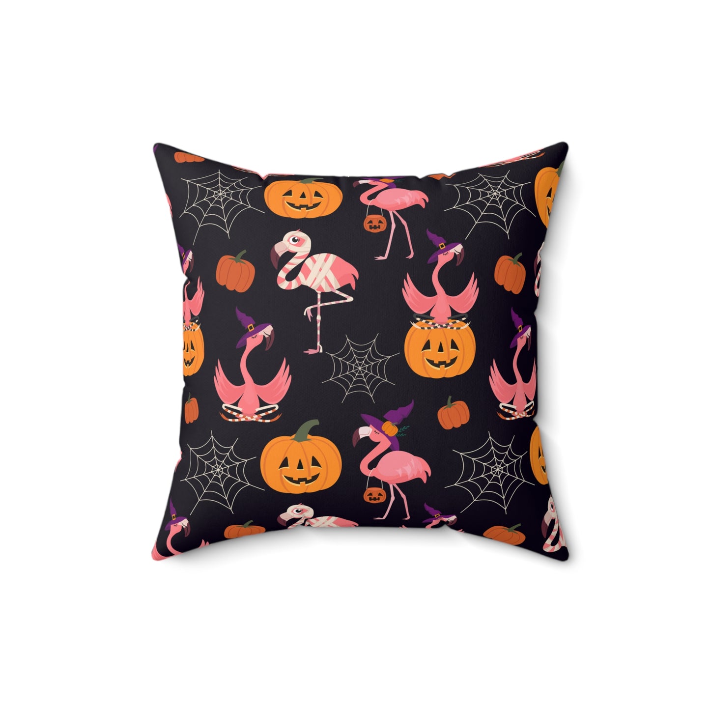 Halloween Flamingos Spun Polyester Square Pillow with Insert