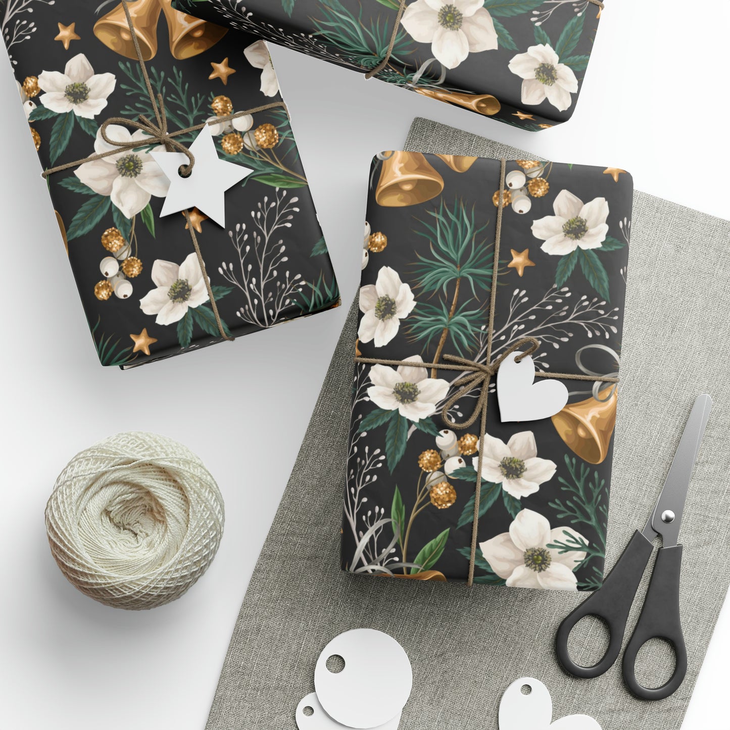 Christmas Bells and Flowers Gift Wrap Paper