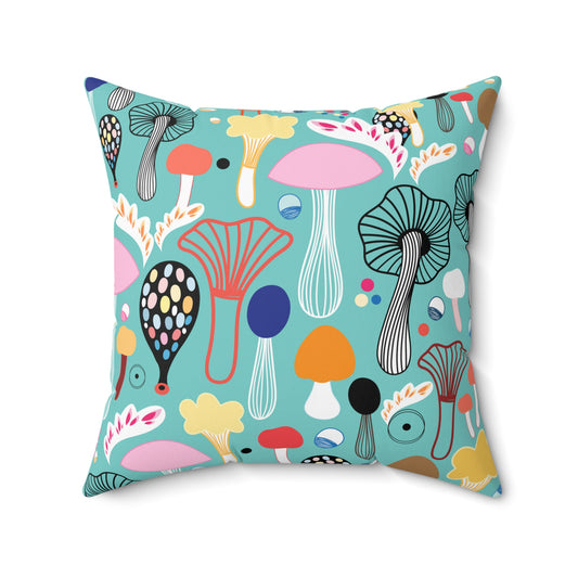 Colorful Mushrooms Spun Polyester Square Pillow