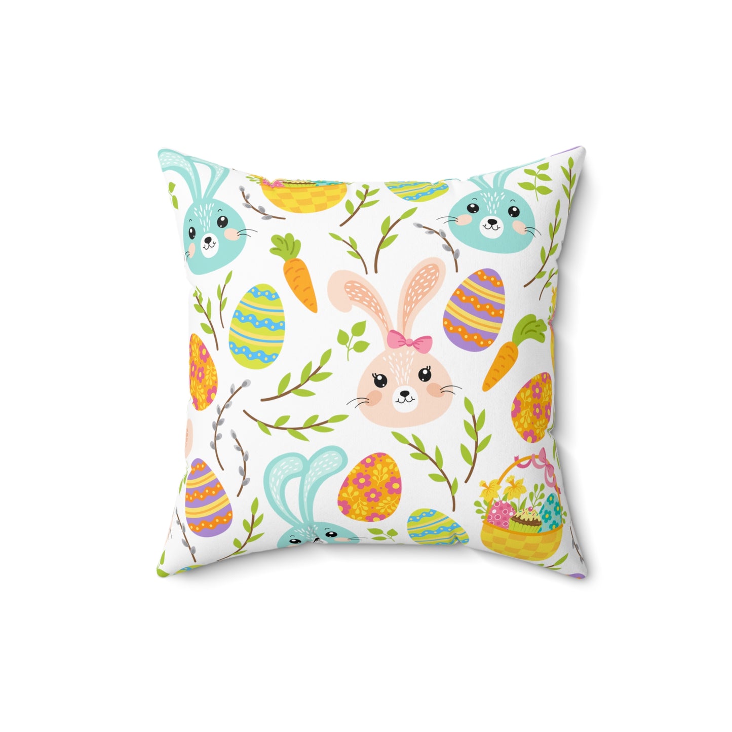 Pink and Blue Easter Bunnies Spun Polyester Square Pillow with Insert