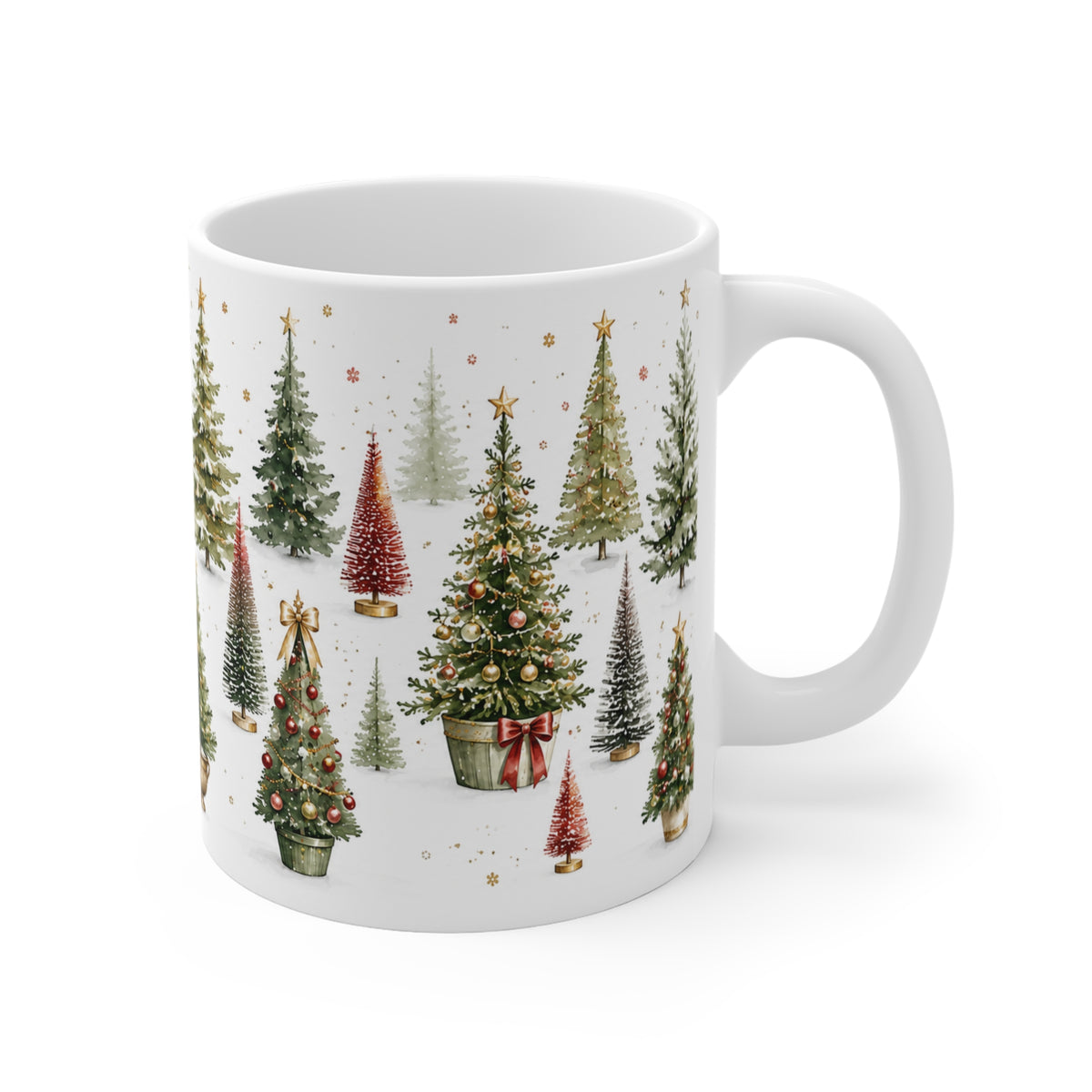 Watercolor Christmas Tree Mug, 11oz White Ceramic