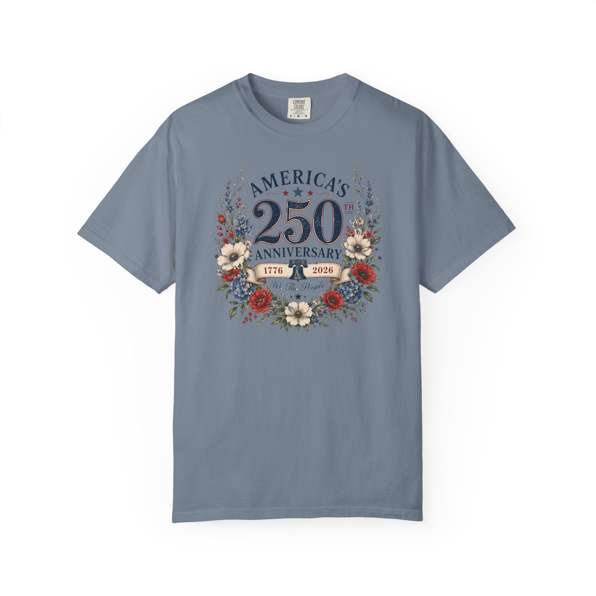 America's 250th Anniversary floral wreath T-Shirt | 1776-2026 patriotic design