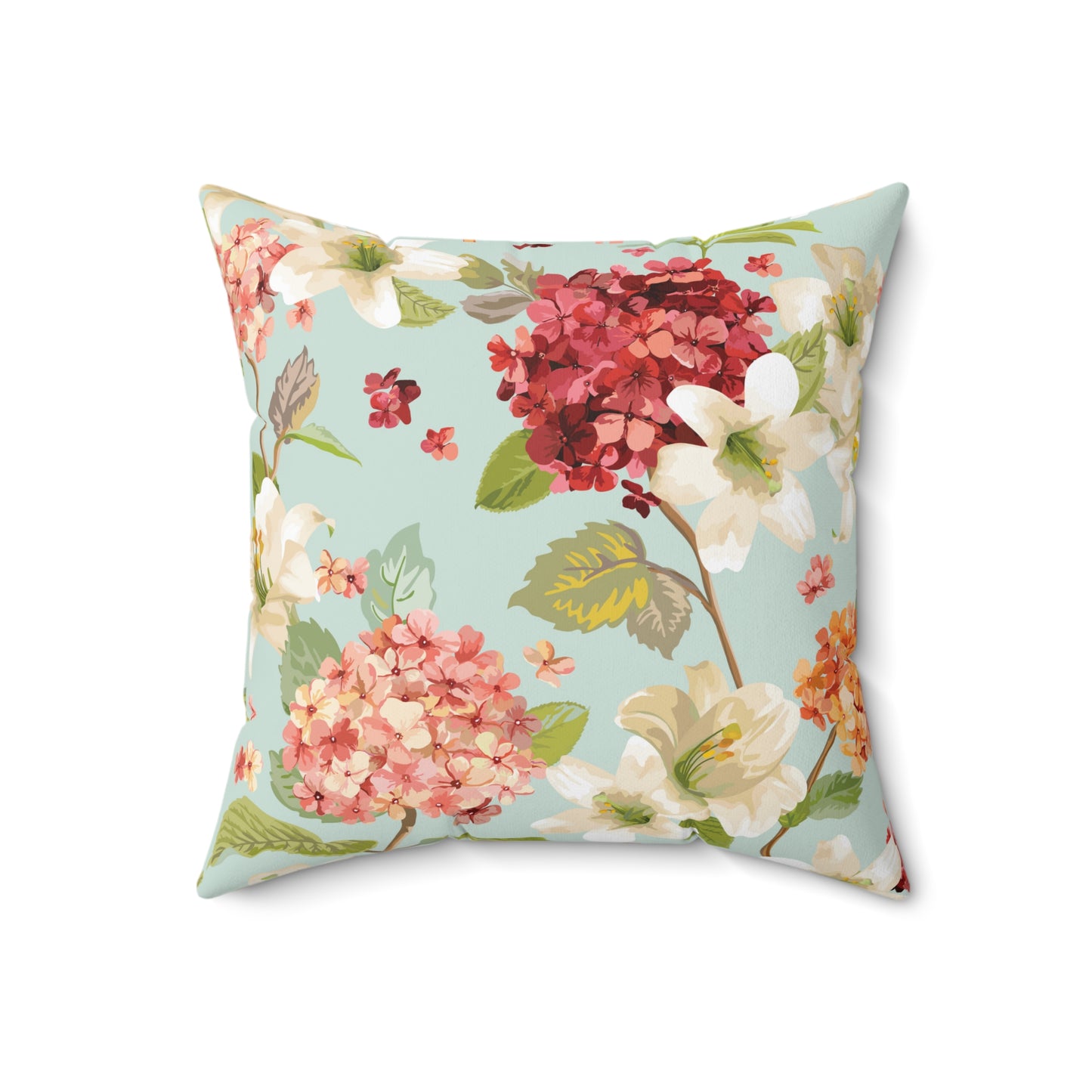 Autumn Hortensia and Lily Flowers Spun Polyester Square Pillow
