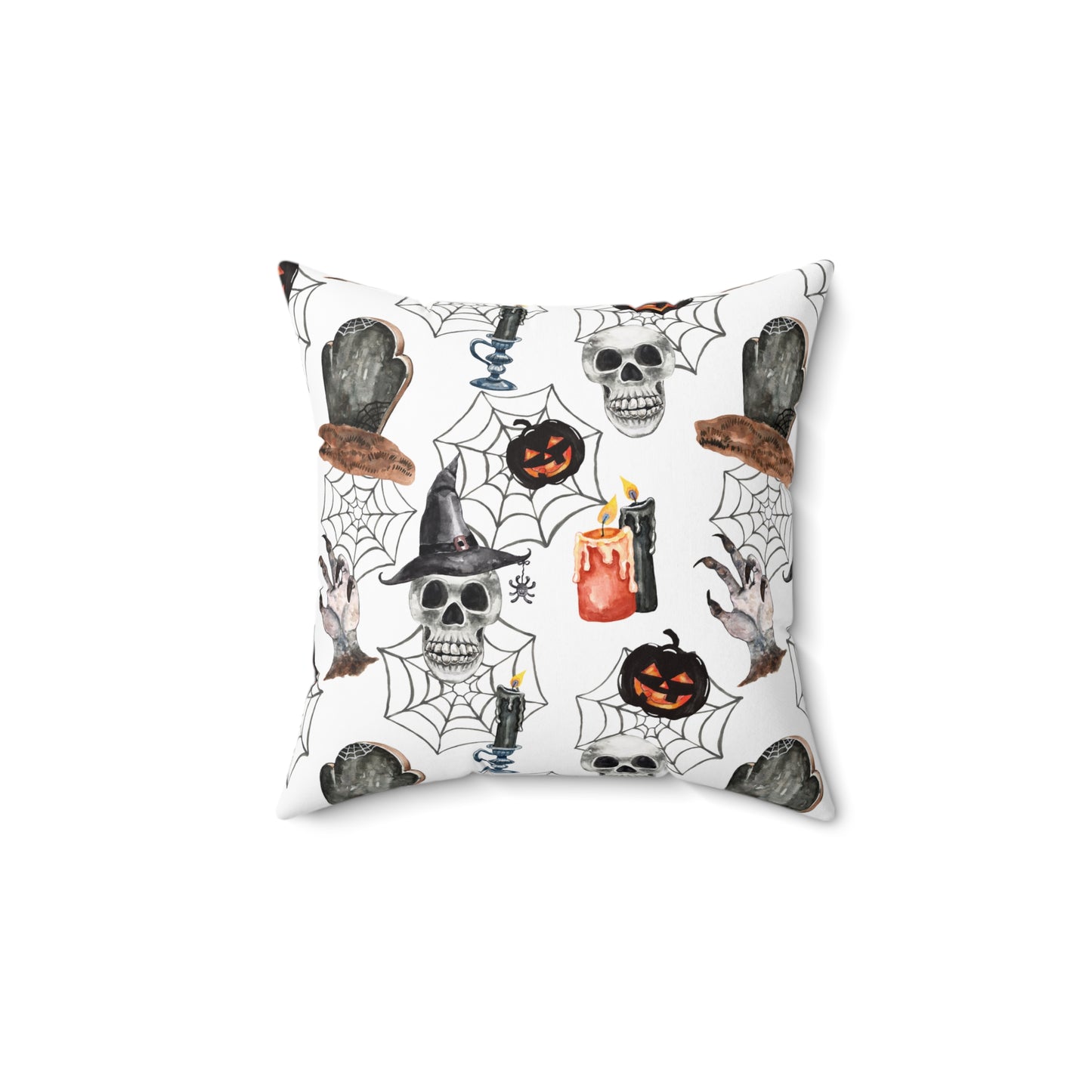 Skulls and Pumpkins Spun Polyester Square Pillow with Insert