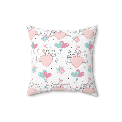 Kawaii Cats in Love Spun Polyester Square Pillow