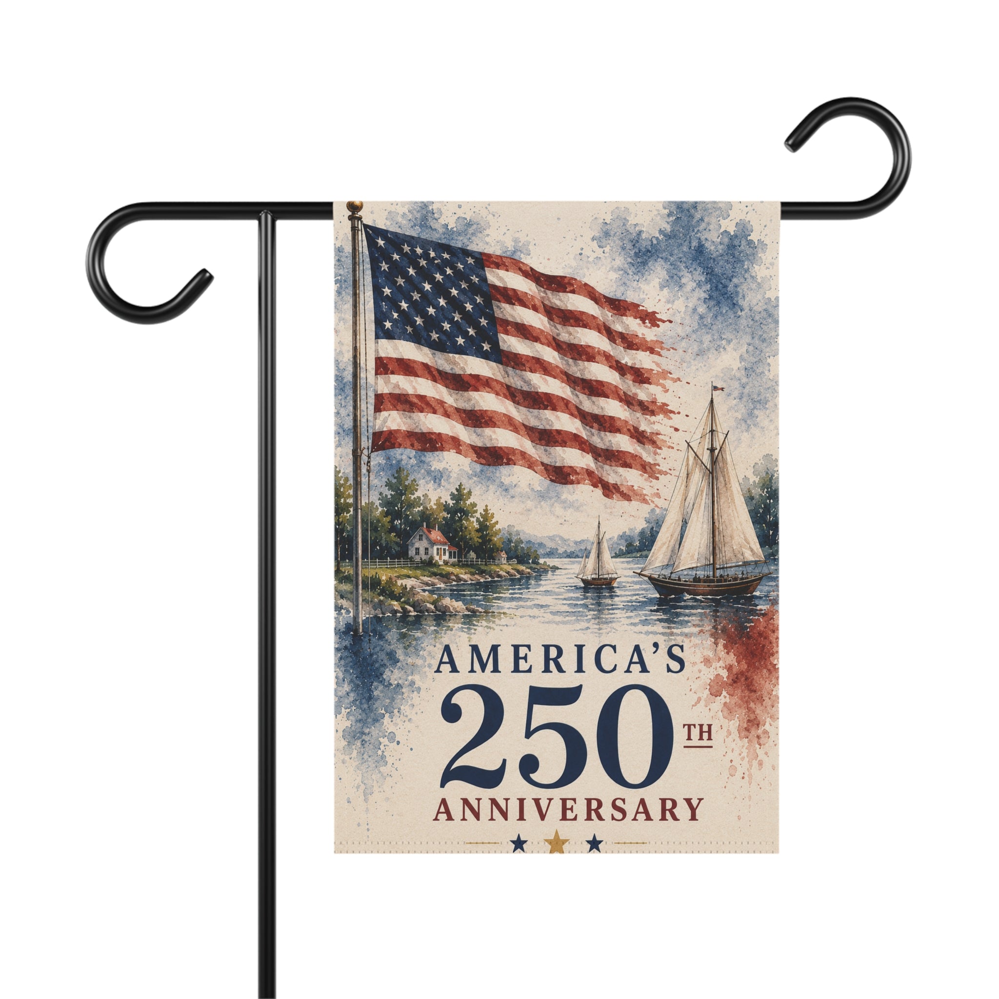 America's 250th Anniversary garden flag | patriotic house banner, sailboat scene