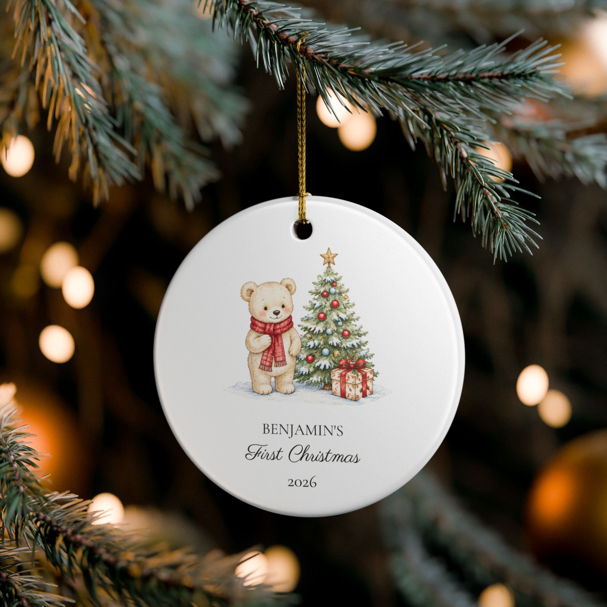 Personalized Baby's First Christmas Ornament - Teddy Bear & Tree