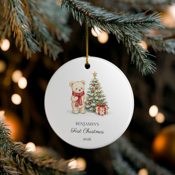 Personalized Baby's First Christmas Ornament - Teddy Bear & Tree