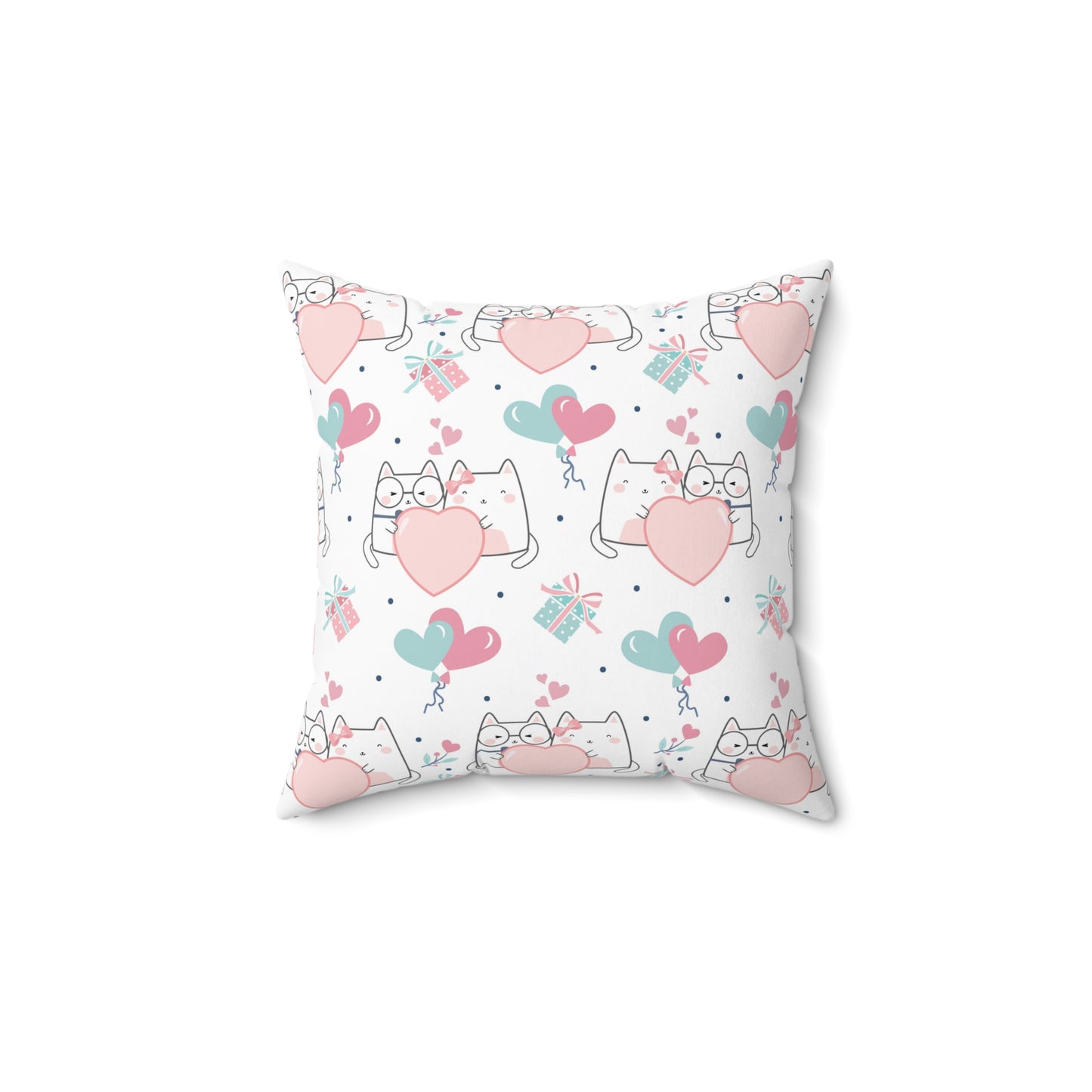 Kawaii Cats in Love Spun Polyester Square Pillow