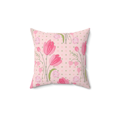 Tulips and Polka Dots Spun Polyester Square Pillow with Insert