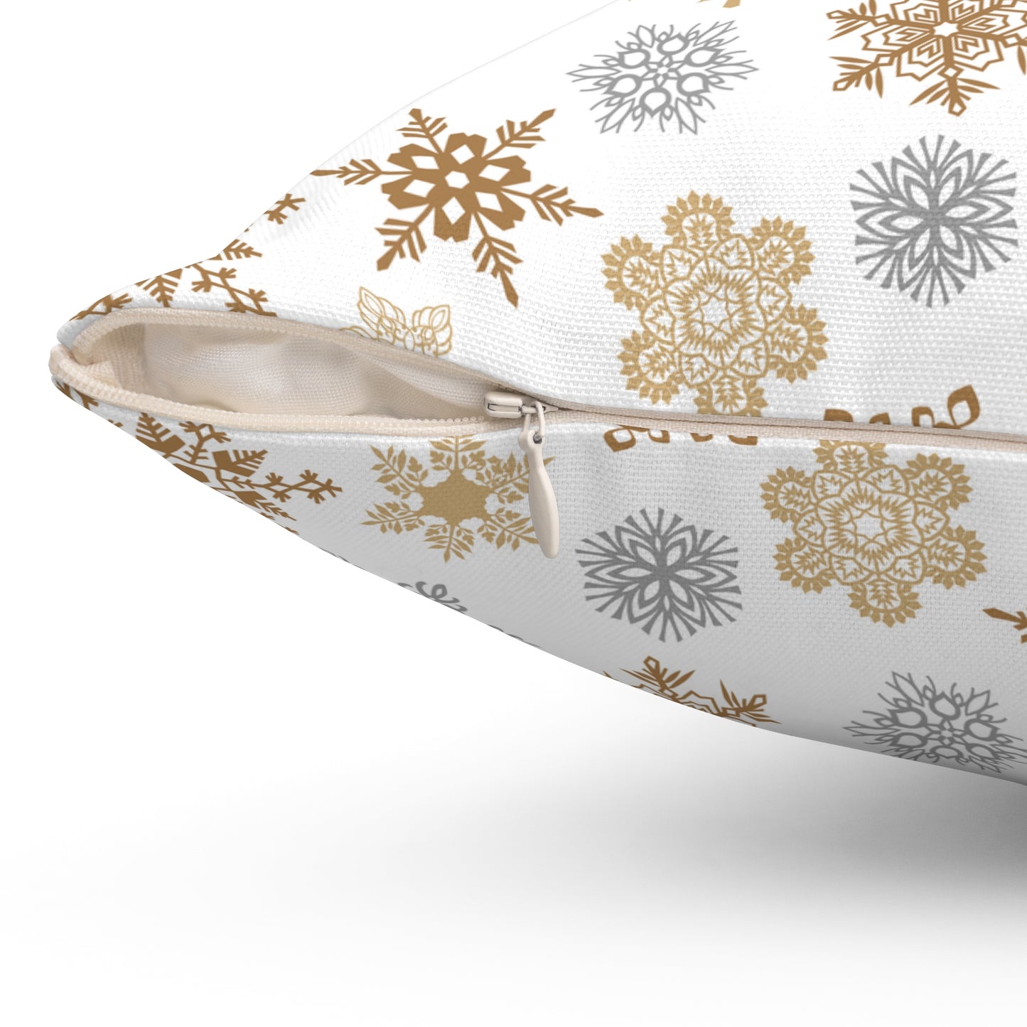 Gold and Silver Snowflakes Spun Polyester Square Pillow