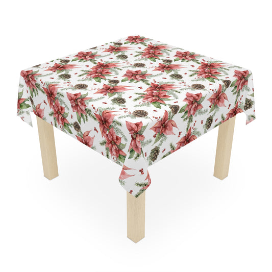 Poinsettia and Pine Cones Tablecloth