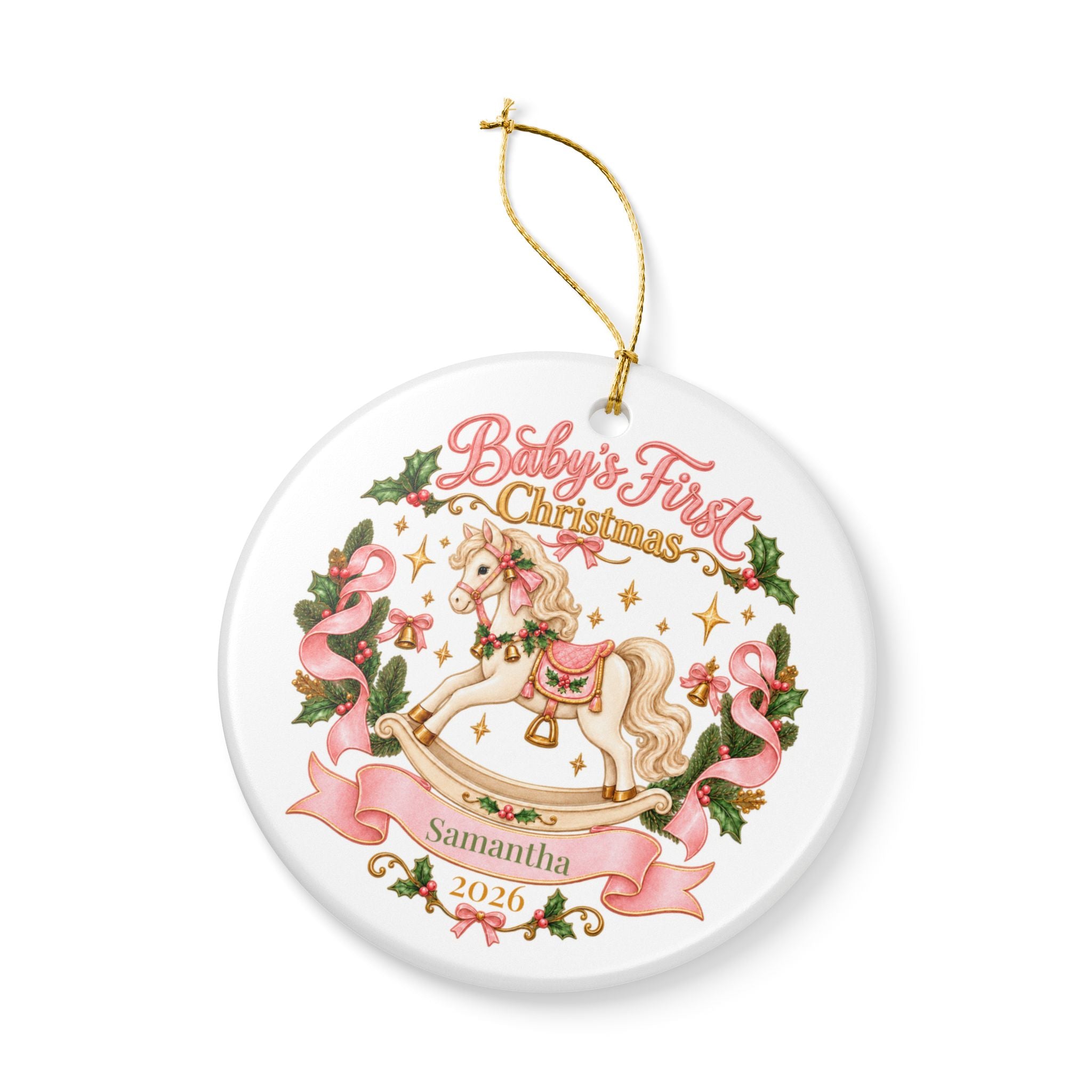 Personalized Baby's First Christmas Ornament - Rocking Horse