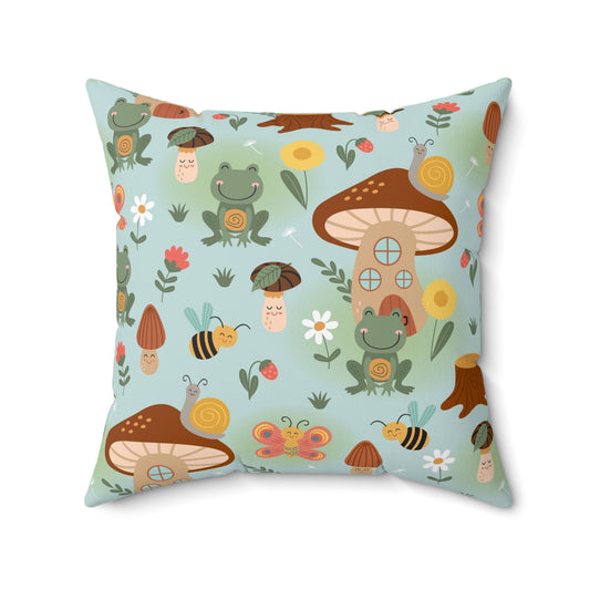 Frogs and Mushrooms Spun Polyester Square Pillow