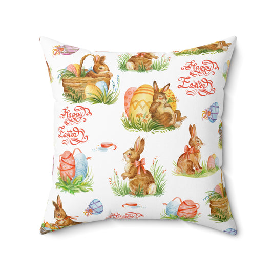 Easter Bunnies in Baskets Spun Polyester Square Pillow