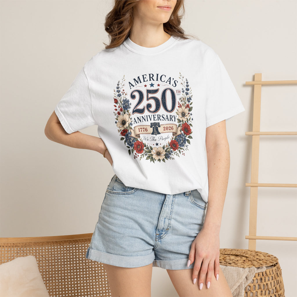 America's 250th Anniversary floral wreath T-Shirt | 1776-2026 patriotic design