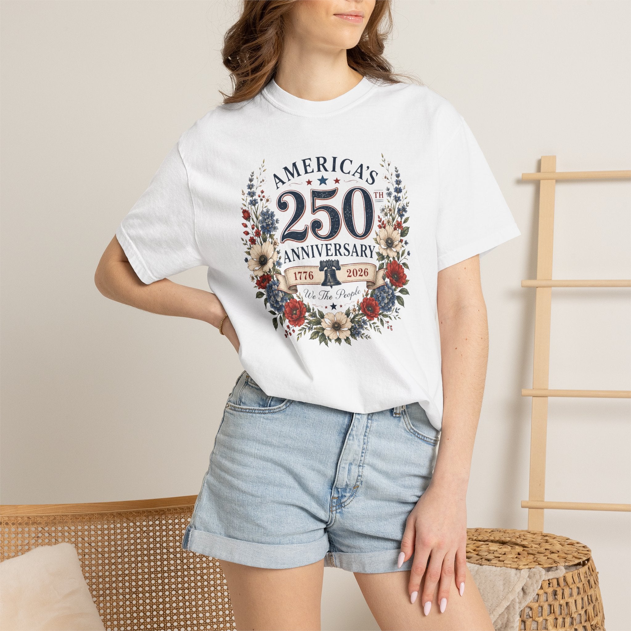 America's 250th Anniversary floral wreath T-Shirt | 1776-2026 patriotic design