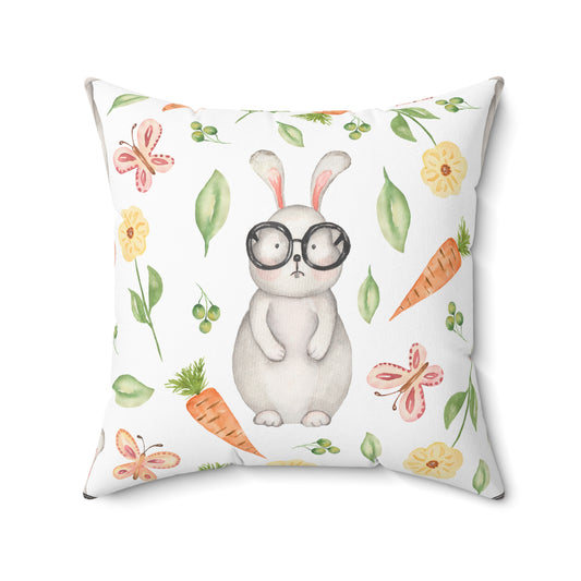Bunny with Eyeglasses Spun Polyester Square Pillow with Insert
