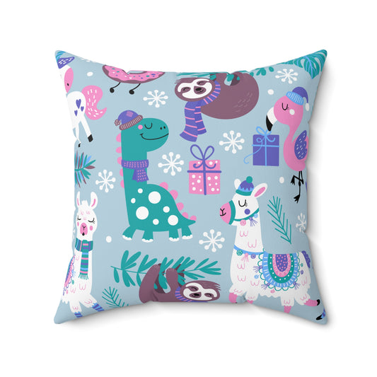 Happy Christmas Animals Spun Polyester Square Pillow