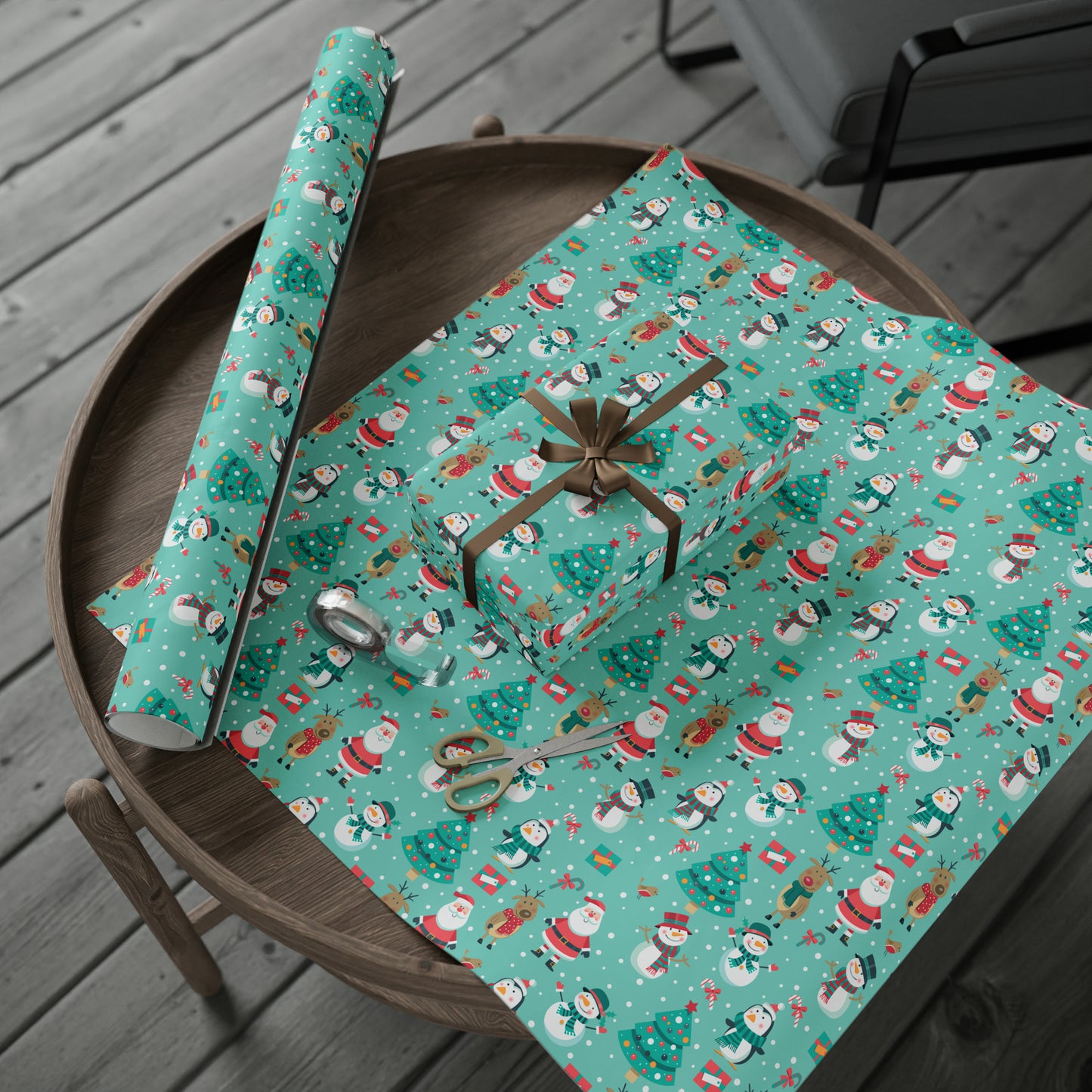 Santa and Reindeers Gift Wrap Paper