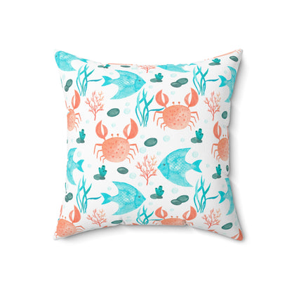 Crabs and Fishes Spun Polyester Square Pillow with Insert