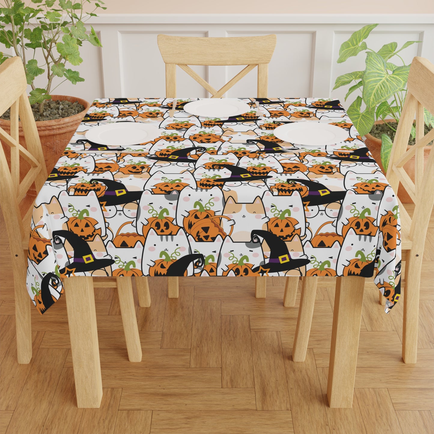 Halloween Kawaii Cats and Pumpkins Tablecloth