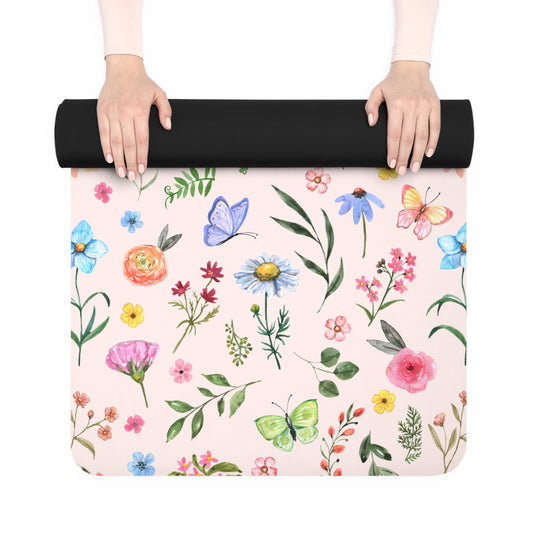 Spring Daisies and Butterflies Rubber Yoga Mat