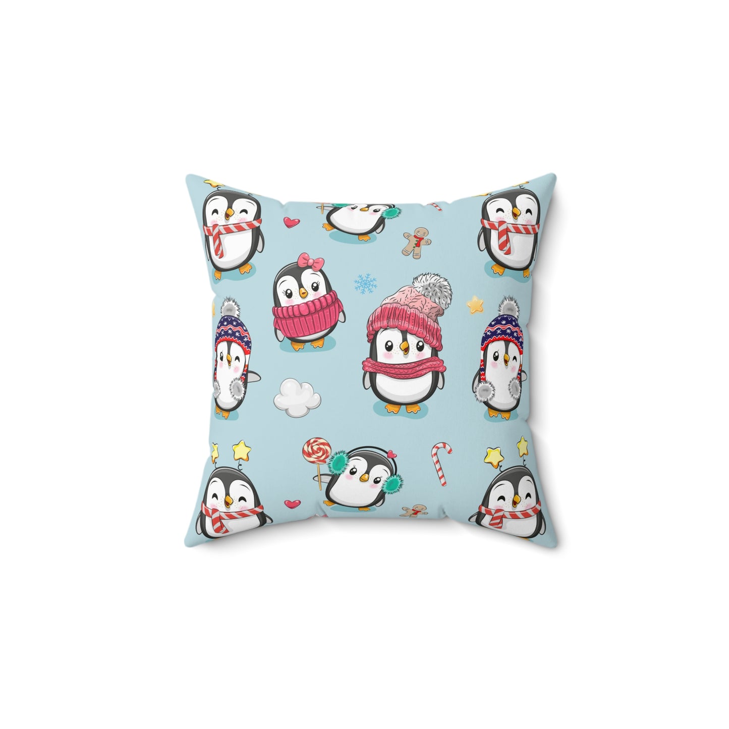 Penguins in Winter Clothes Spun Polyester Square Pillow