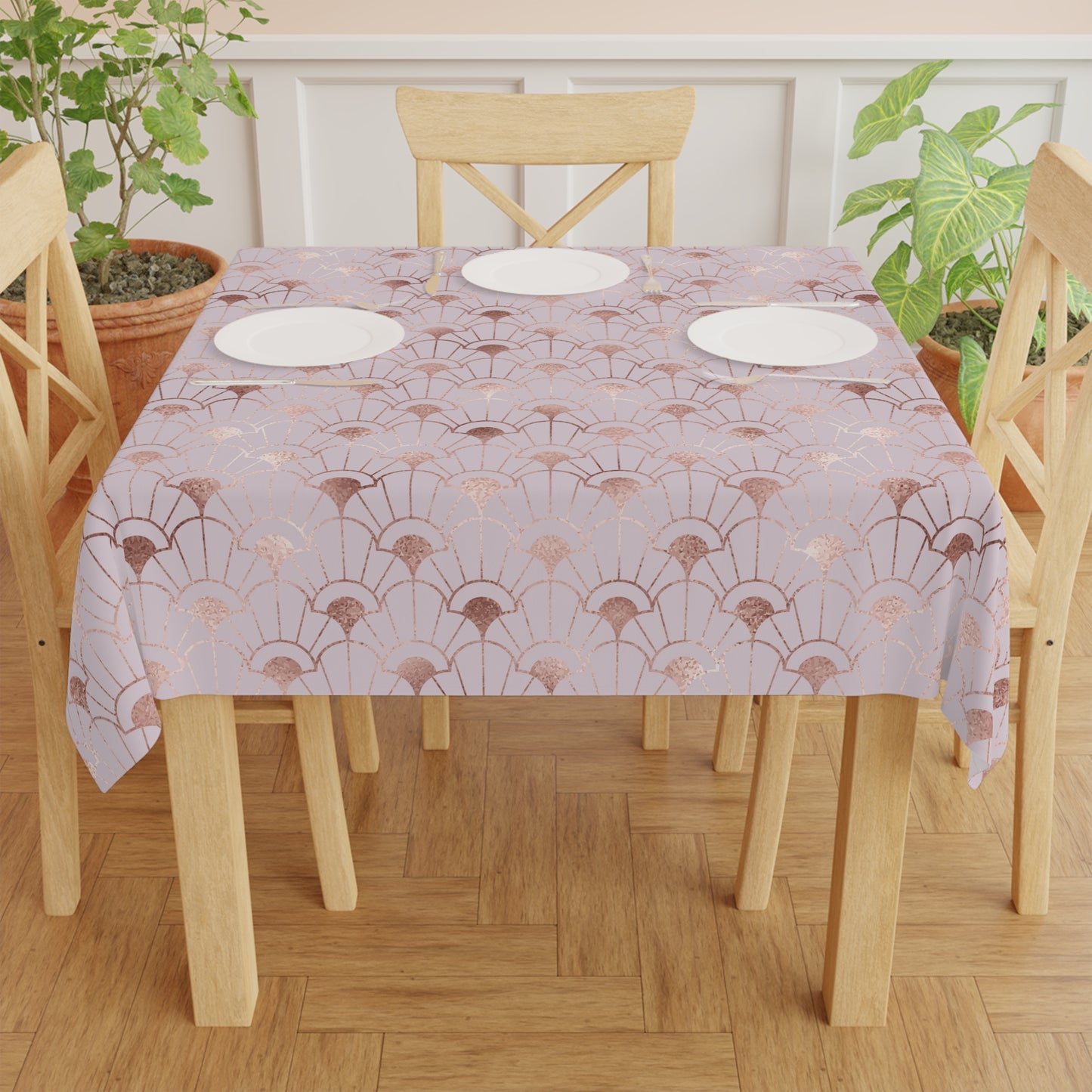 Rose Gold Art Deco Flowers Tablecloth