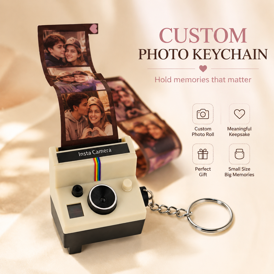 Mini Film Camera Keychain with 5–10 Custom Photos