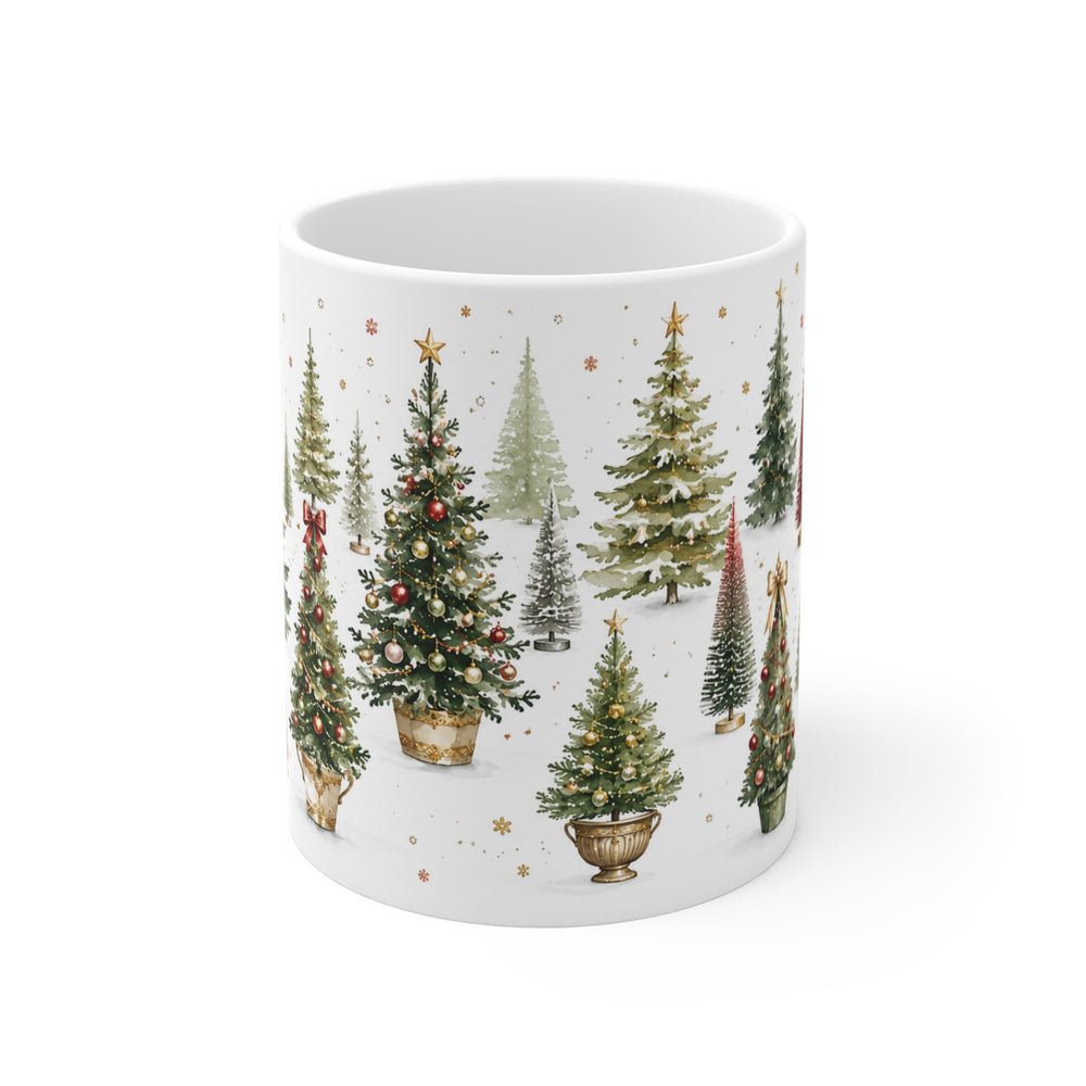 Watercolor Christmas Tree Mug, 11oz White Ceramic