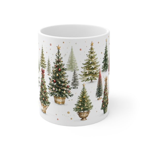 Watercolor Christmas Tree Mug, 11oz White Ceramic