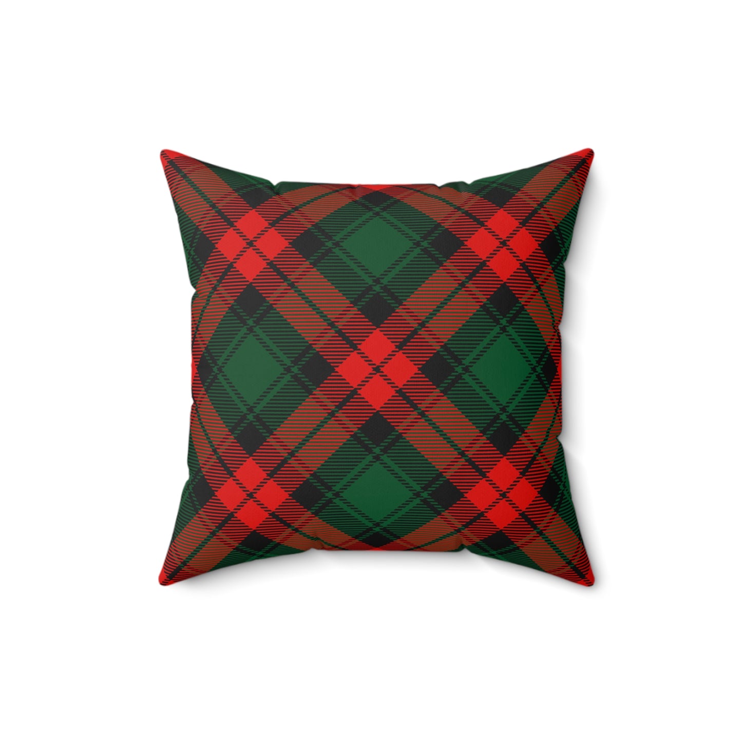 Red and Green Tartan Plaid Spun Polyester Square Pillow