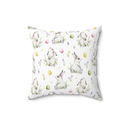 Cottontail Bunnies and Eggs Spun Polyester Square Pillow