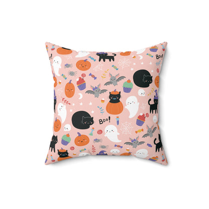 Halloween Ghosts and Black Cats Spun Polyester Square Pillow with Insert