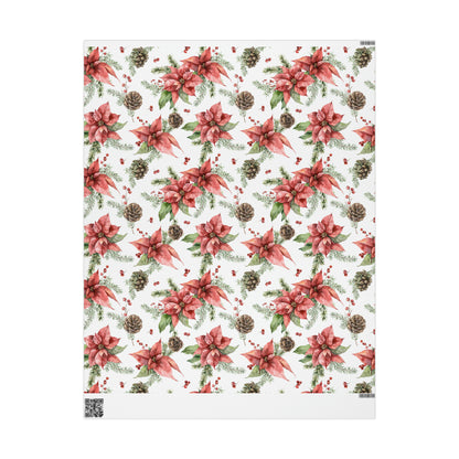 Poinsettia and Pine Cones Gift Wrap Paper