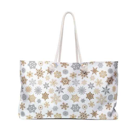 Christmas Gold and Silver Snowflakes Weekender Bag