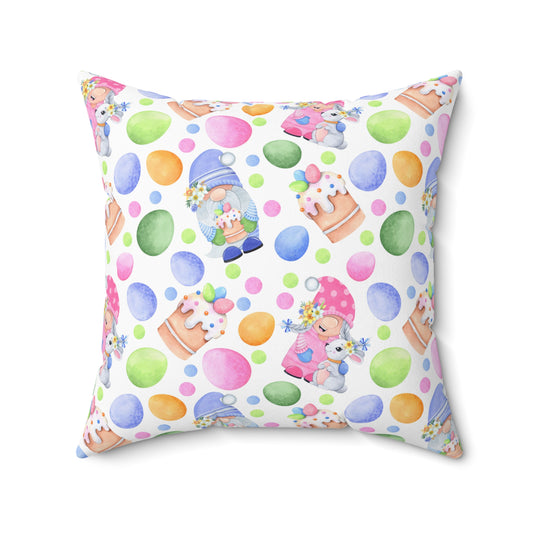Easter Gnomes and Pastel Eggs Spun Polyester Square Pillow with Insert