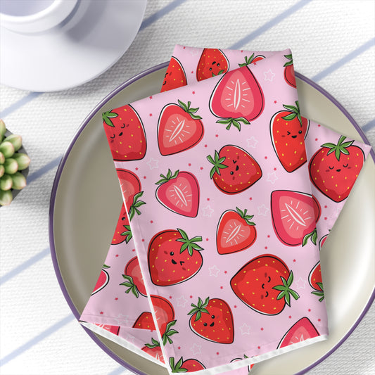 Kawaii Strawberries Cloth Napkins 4 Pack 19x19