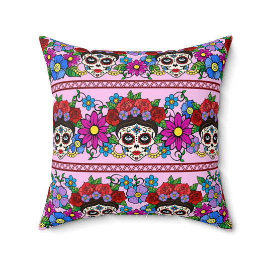 Flowers and Sugar Skulls Spun Polyester Square Pillow